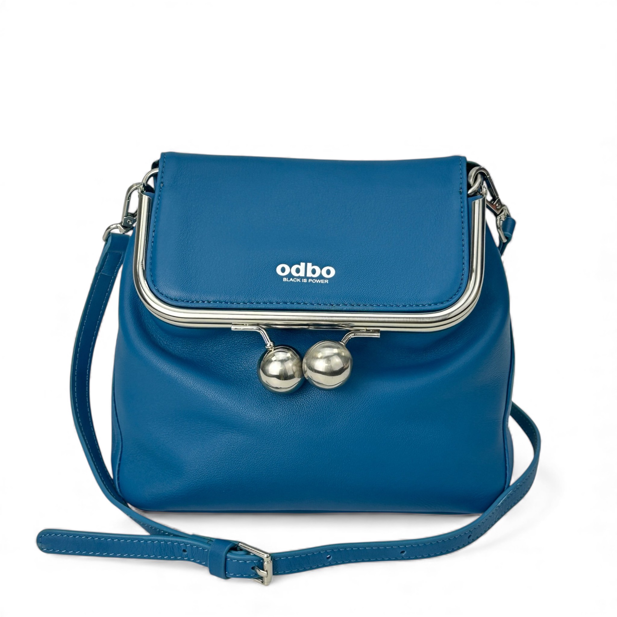 珠釦魚口側背包（5H25601)藍色